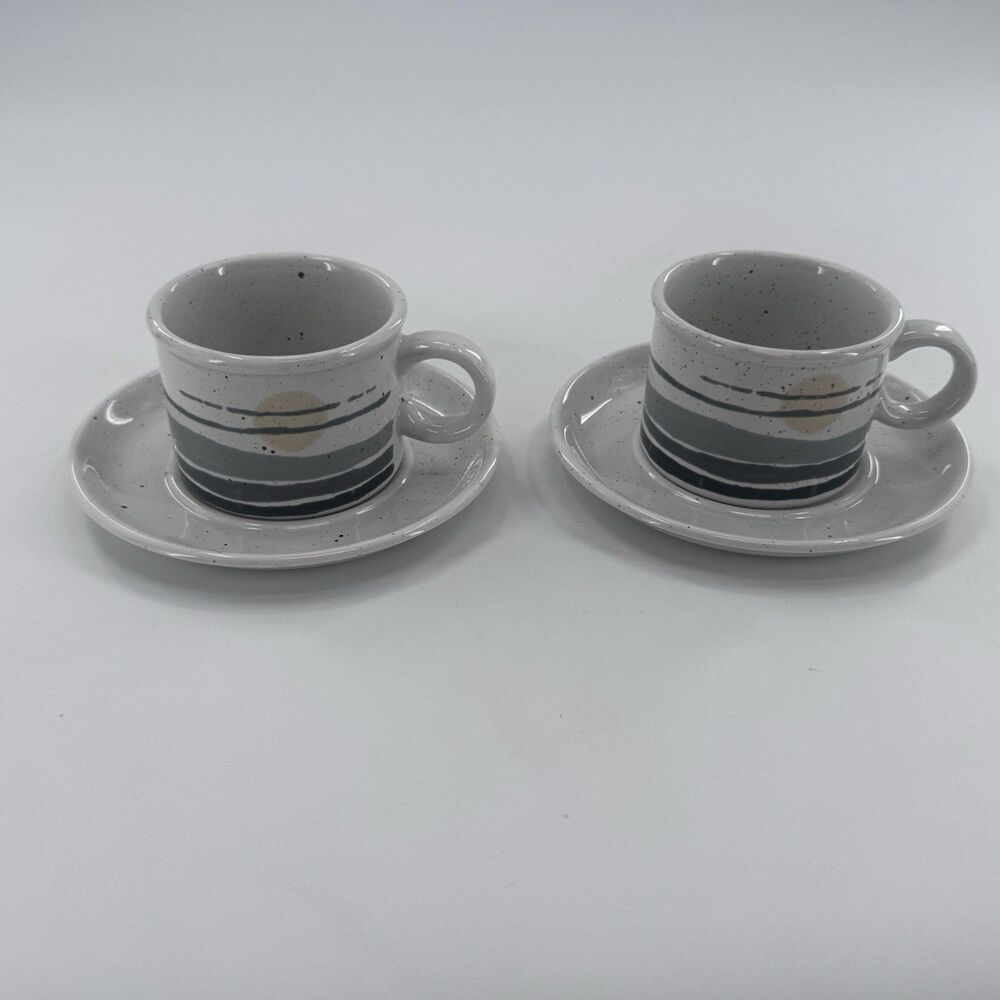 MIDWINTER STONEHENGE NIGHT CUPS AND SAUCERS ENGLAND Set Of 2 Fast Shipping b